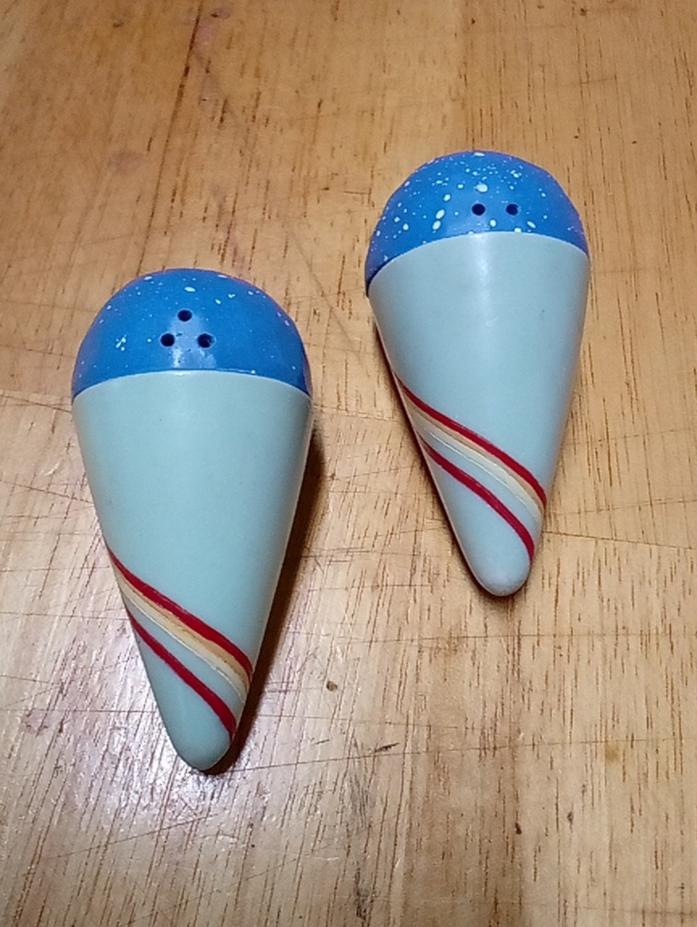 Blue Ceramic Ice Cream Cone Salt & Pepper Shakers by